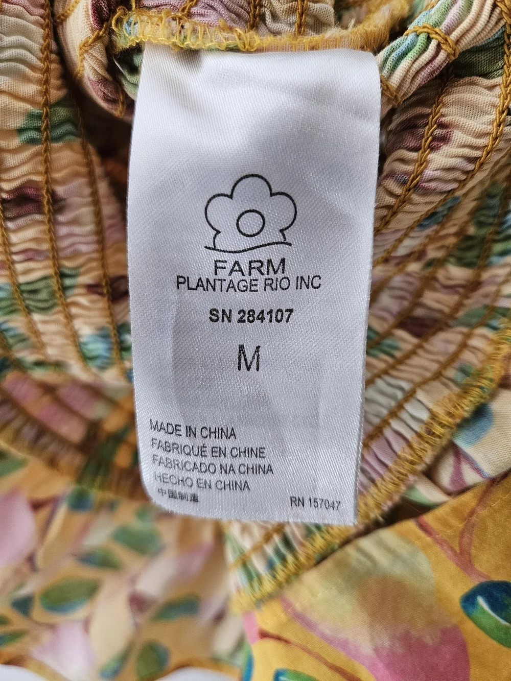 FARM RIO Yellow Floral Smocked Square-Neck Puff Sleeve Blouse Top M